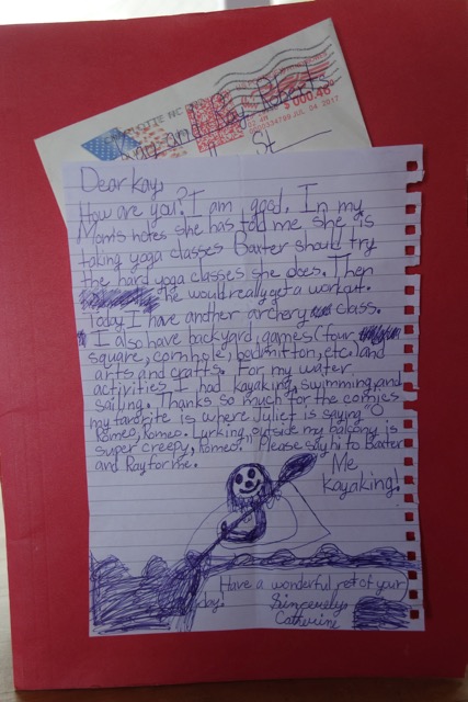 A SPECIAL LETTER FROM MY GRANDDAUGHTER AT Y CAMP